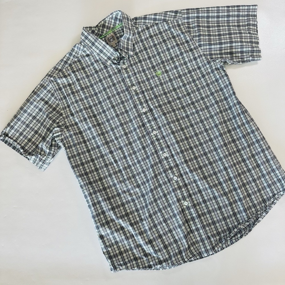 Cinch Men's‎ Plaid Short Sleeve Button Down SZ L Western Rodeo Style Green Black